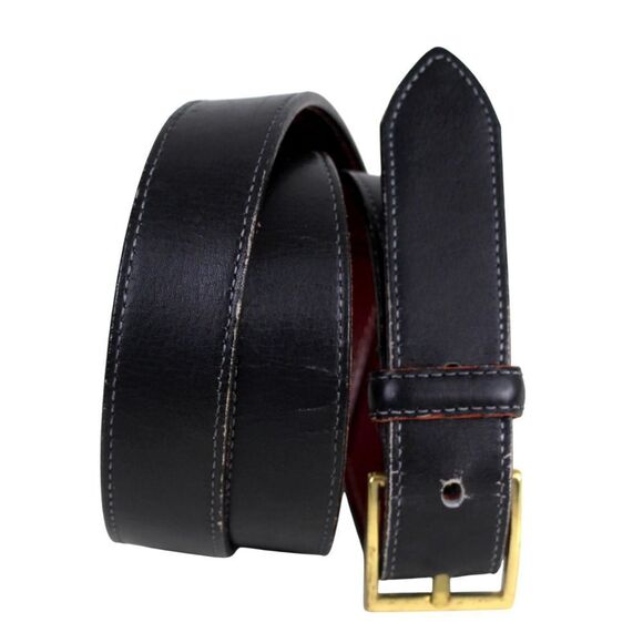 Nordstrom BLACK GENUINE LEATHER 1"Wd STITCH CASUAL DRESS MEN'S BELT 32/80 (*53 - Picture 1 of 13